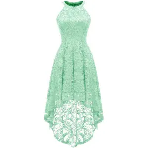 Women's Halter Floral Lace Cocktail Party Dress Hi-Lo Bridesmaid Dress