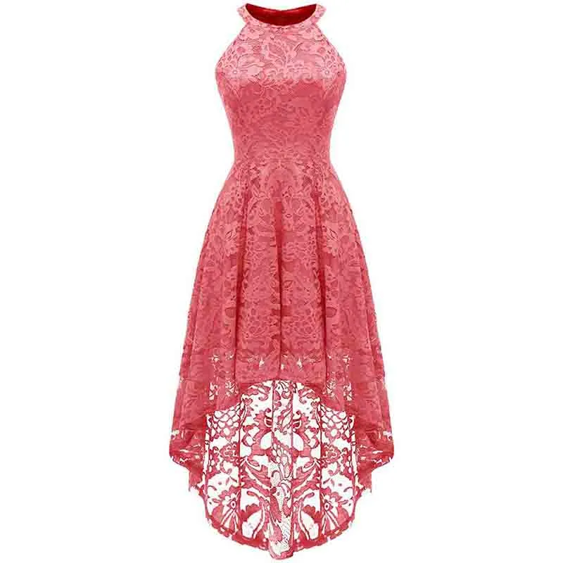Women's Halter Floral Lace Cocktail Party Dress Hi-Lo Bridesmaid Dress