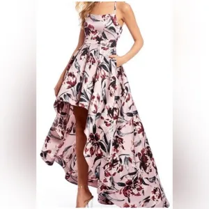 Xtraordinary hi-lo formal gown dress pink purple floral sleeveless spring pastel