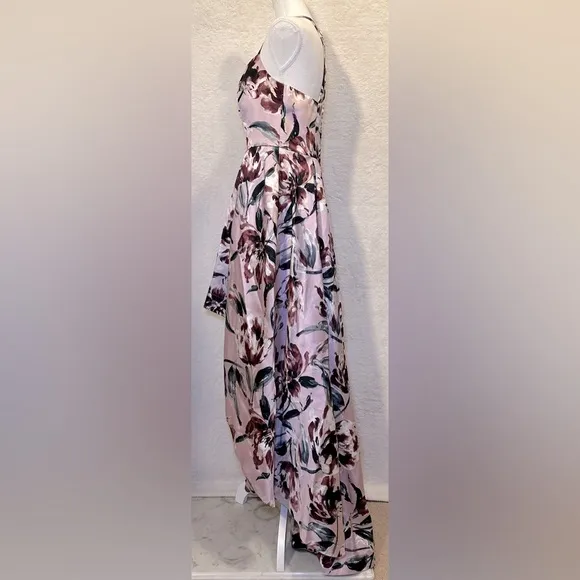Xtraordinary hi-lo formal gown dress pink purple floral sleeveless spring pastel