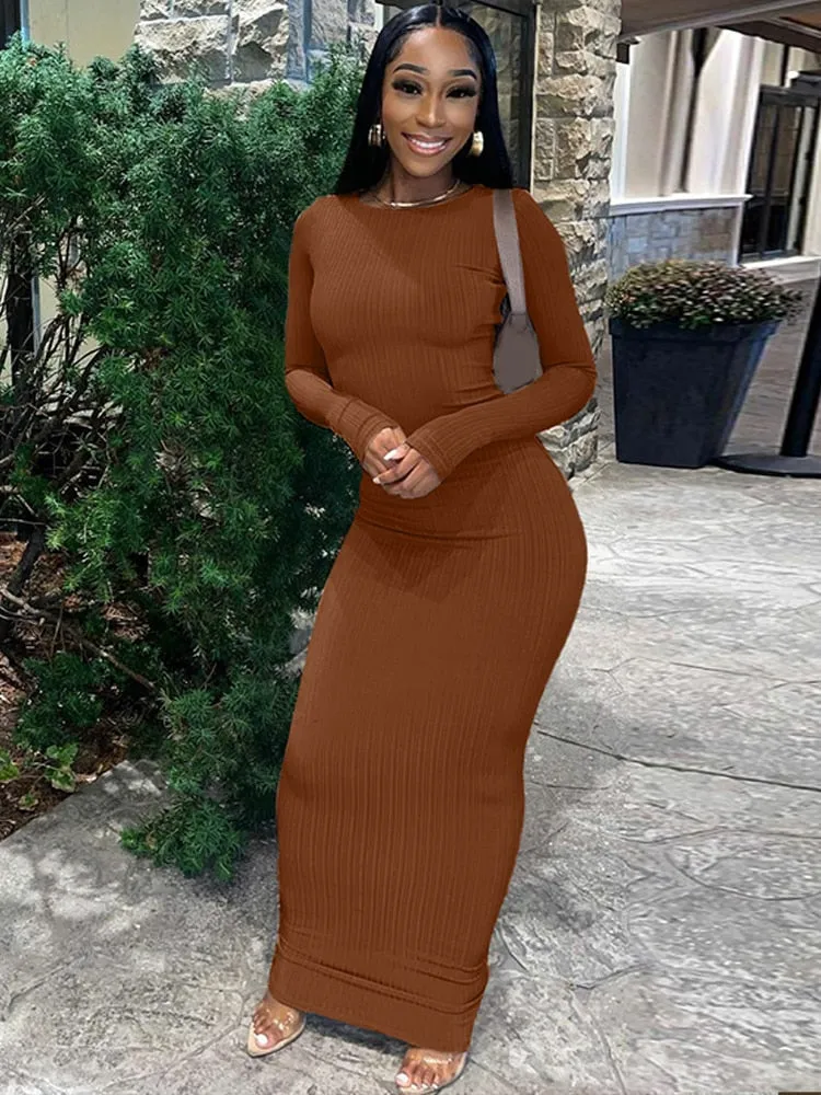 Y2K Elegant Bodycon Maxi Dress for Women O-Neck Chic Club Party Streetwear Fashion
