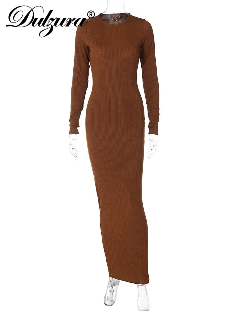 Y2K Elegant Bodycon Maxi Dress for Women O-Neck Chic Club Party Streetwear Fashion