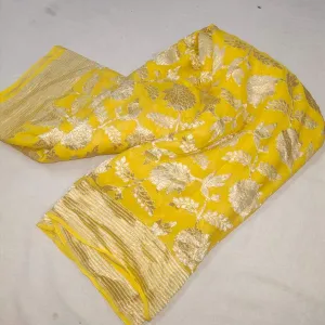 Yellow floral jaal Banarasi Georgette Party Wear Saree