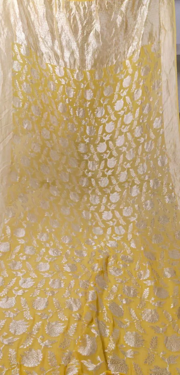 Yellow floral jaal Banarasi Georgette Party Wear Saree