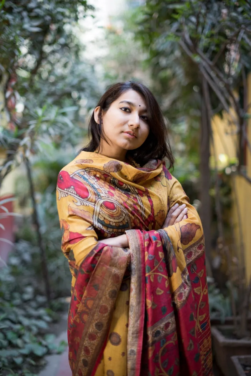 Yellow Pure Linen Saree